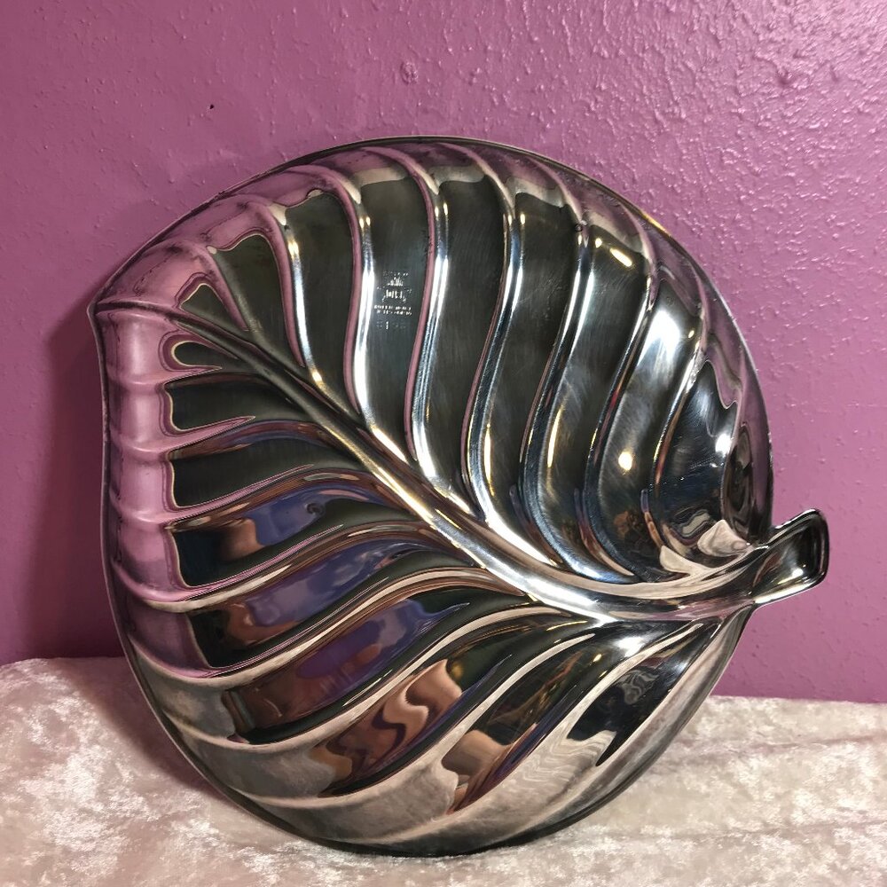 Vintage International Silver Sterling Plated Leaf Fern Dish Tray * Retro Display